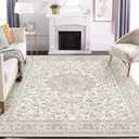 Area Rug Living Room Rugs: 8x10 Large Machine Washable Non Slip Thin Carpet Soft Indoor Luxury Floral Stain Resistant Carpets for Under Dining Table Farmhouse Bedroom Nursery Home Office Beige (8' x 10')
