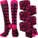 Foaincore 24 Pairs Pink Ribbon Socks Bulk Breast Cancer Awareness Support Pink Out Day Football Volleyball Compression Socks