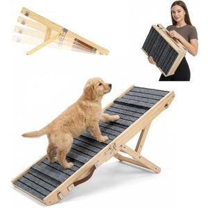 Dog Ramp for Sofa, Couch Foldable Wooden Pet Ramp with 4 Adjustable Heights, Anti-Slip Surface & Safety Support for Small Dogs, Senior Pets with Joint Pain Portable Pet Steps Stairs (S)