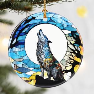 Christmas Ornaments, Dodosky 2.8in Ceramic Hanging Ornament, Xmas Decor, Christmas Tree Ornaments, Xmas Decorations for Tree, Holiday Ornament, Gifts for Wolf Lovers, Gifts for Women, Men