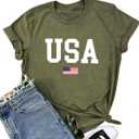 USA Flag Tee Shirt for Women 4th of July Memorial Day Gift T Shirt Casual Short Sleeve American Proud T-Shirt Tops (Small, Army Green)