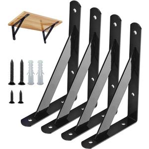 Shelf Brackets 4 Pcs Heavy Duty Triangle Shelf Brackets 6 in X 4 in Metal Shelf Support Angle Brackets Black Wall Shelf Brackets with Screws for Shelves Support DIY