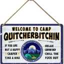 Welcome To Camp Quitcherbitchin Sign Camper Decor Camping Hanging Signs Rv Accessories For Inside Decorations Funny Travel Trailers Happy Gifts Wall Decor Gifts
