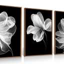 Black and White Wall Art Canvas Prints,Large Framed Flowers Art Painting Bathroom Bedroom Abstract Artwork Wall Decor Set of 3 (16x24 Inch)