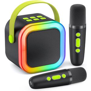 Karaoke Machine for Kids Adults, Portable Bluetooth Mini Karaoke Microphone Singing Speaker Karaoke Player with 2 Wireless Mic,Kids Toys for All Smartphones,Birthday, Family,Home Party (Black Green)