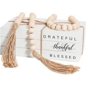 Decorative Books for Home Decor, Wooden Faux Book for Decoration, Farmhouse Stacked Display Books (GRATEFUL thankful BLESSED)