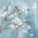 White Floral Canvas Artwork Wall: Elegant Flower Tree and Birds Wall Art Painting for Living Room (12'' x 12'' x 1 Panel)