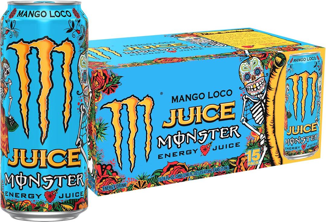 Monster Energy Juice Monster Mango Loco, Energy Drink, 16 Ounce | Energy + Juice, Pack of 15 (EXP 08/04/26)