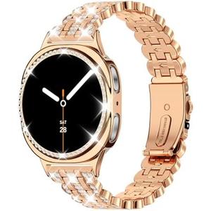 Bling Band+ Case Compatible with Galaxy Watch 8 40mm/44mm, Women Replacement Dressy Strap& Cover for Samsung Galaxy Watch8 (Rose Gold)