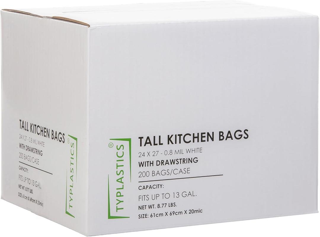 TYPLASTICS Tall Kitchen Drawstring Trash Bags 13 Gallon (200 Count)