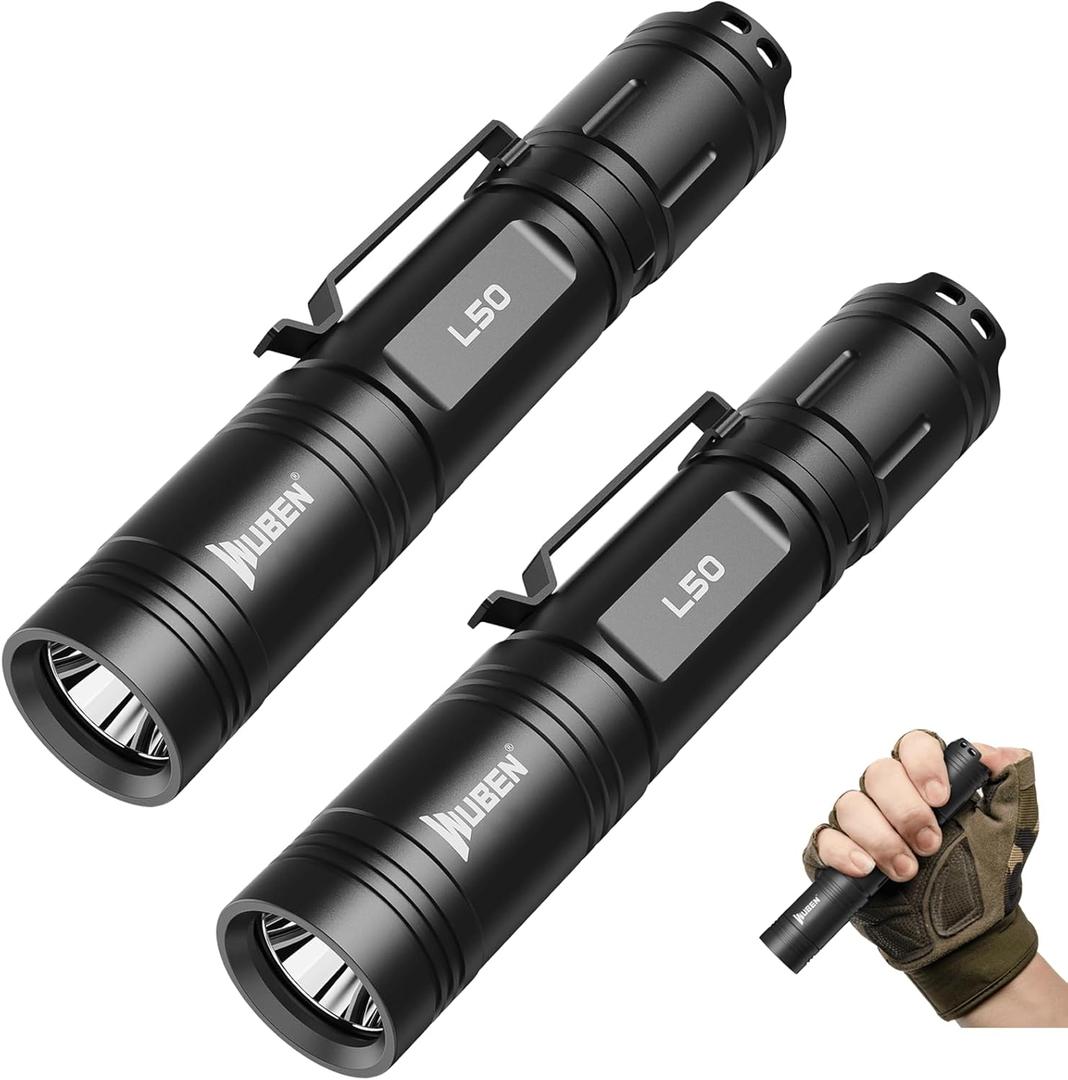 WUBEN L50 Tactical Flashlight, 1200 High Lumens Flashlight Rechargeable, LED Flash Light IP68 Waterproof with 5 Mode, EDC Handheld Flashlight for Home Camping Emergencies, Tool Gifts for Men (2PCS)