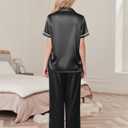 Ekouaer Women's Silk Pajamas Set Short Sleeve Satin Pjs 2 Piece Soft Loungewear with Pants Button Down Sleepwear,Black,XXL (Black, XXL)