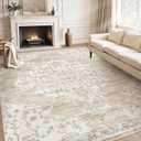 8x10 Area Rugs Washable Rug:Large Vintage Living Room Rugs with Non-Slip Backing Low Pile Rug Soft Indoor Floor Thin Carpet Non Shedding Neutral Carpets for Bedroom Dining Room Farmhouse Nursery Beige