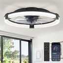 LEDIARY Ceiling Fans with Lights, 20 Inch Low Profile Ceiling Fan with Remote, 6 Speeds, Reversible, Dimmable Flush Mount Fan Light, Modern Fandelier Ceiling Fan with Lights for Bedroom, Black