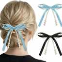 2 x 12 Pcs Satin Pearl Bow Hair Clips, Non-Slip Duckbill Barrettes for Women Girls for Weddings Parties Daily Use