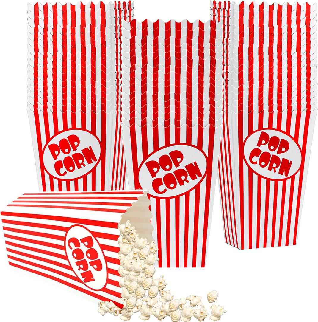 100 Pcs Popcorn Boxes for Party 5.5 Inches Tall Red & White Striped Popcorn Bags Mini Popcorn Buckets & Popcorn Bowl for Movie Theater, Home, Carnival Decorations (100)