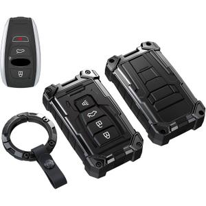 Heavy Key Fob Cover for Subaru, Keychain, Metal Silicone Key Fob Case Compatible with Forester Outback BRZ Legacy CrossTrek Ascent Impreza Forest WRX (Black, R Buckle)