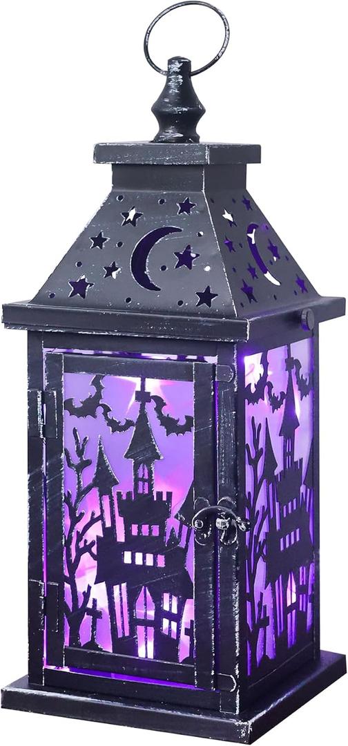 DECORKEY Halloween Decorations Indoor, 15" Decorative Haunted House Candle Lantern with 78" LED Lights(8 Modes), Hanging Spooky Halloween Lanterns for Outdoor Home Room Door Party Decor