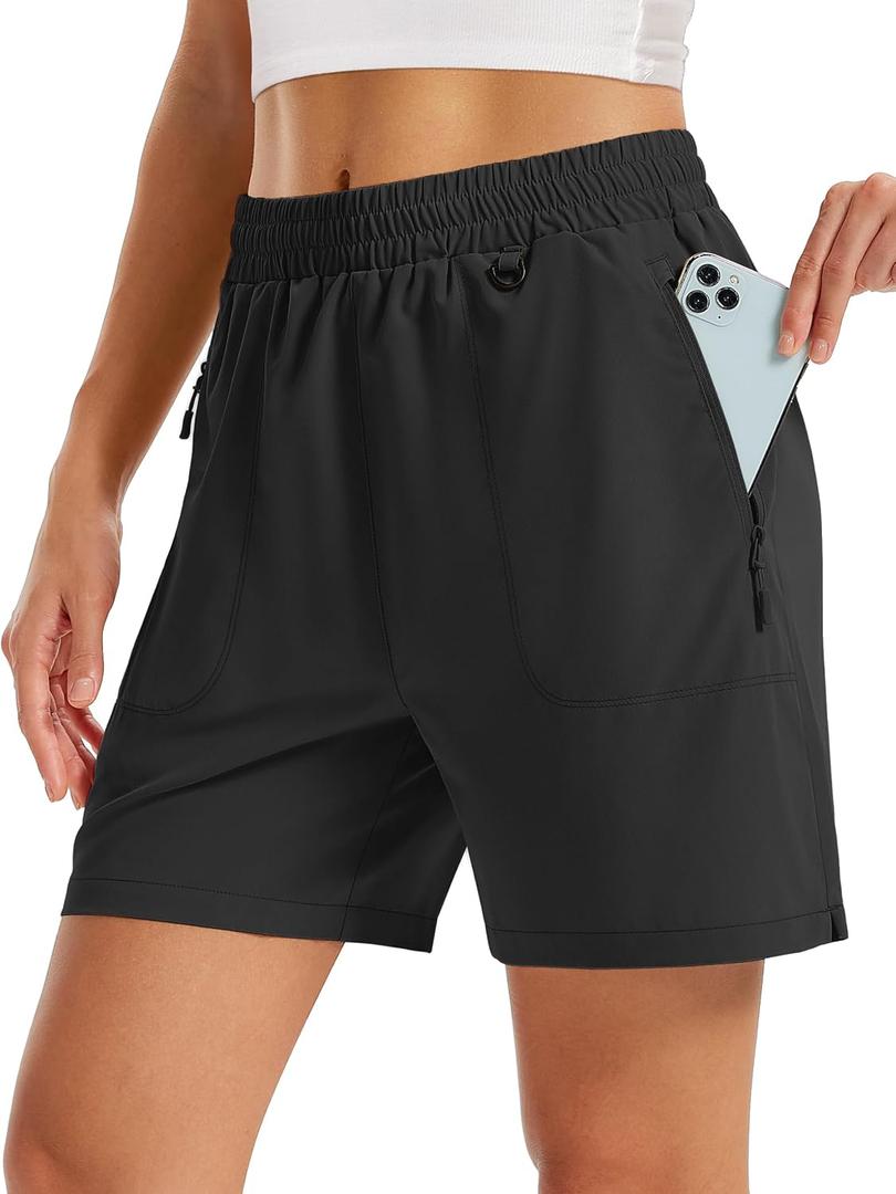 TACVASEN Women's 5" Hiking Shorts Quick Dry UPF 50+ Lightweight Athletic Shorts with Pockets Golf Casual Workout Summer (Black, M)