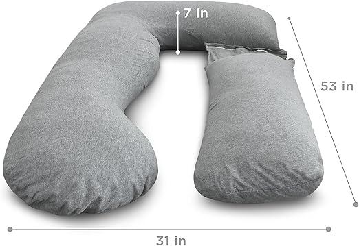 Pharmedoc Replacement Pregnancy Pillow Cover for U Shape Body Pillow with Removable Extension Jersey Cover, Gray Only