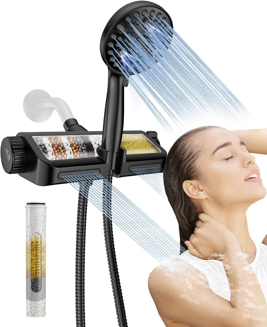 MakeFit Filtered Shower Head with Handheld Combo Matte Black - Dual 2-in-1 Spa System with Massage Shower and 10 Modes Hand Held Shower, High Pressure with Built-in Power Wash Mode