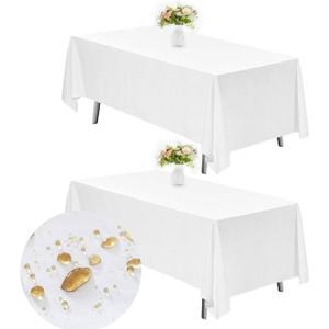 TWINPRET Rectangle Tablecloth 60 x 102 Inch, White Waterproof Washable Polyester Table Cloth - Stain & Oil Resistant Rectangular Table Cover for Banquet & Party (Fits 6 Foot Tables) [2 Pack]