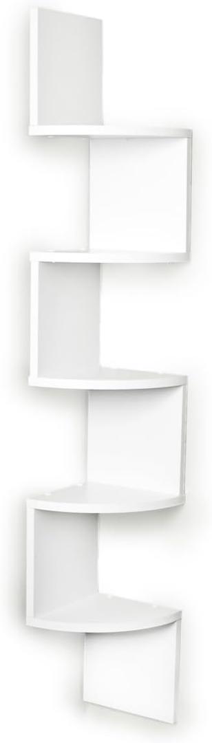 Danya B. Large Rustic Decorative 5-Tier Corner Floating Wall Mount Display Shelving Unit (White)