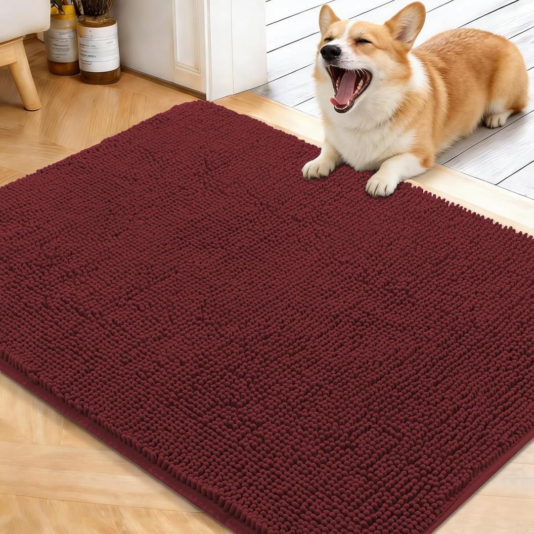 OLANLY Dog Door Mat for Muddy Paws 40x32, Absorbs Moisture and Dirt, Absorbent Non-Slip Washable Doormat, Quick Dry Chenille Mud Mat, Entry Indoor Entryway Carpet for Inside Floor, Caramel Russet