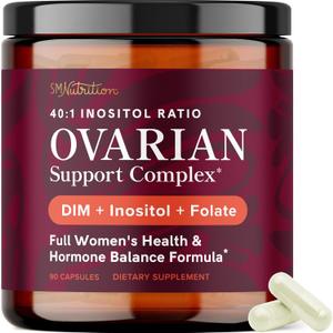 Ovarian Support for Hormone Balance for Women | Healthy Ovulation, Menstrual Cycle & Reproductive Health Support | DIM Supplement with Myo-Inositol & D-Chiro Inositol & Folate Complex | 30 Day Supply (Best By: 07/2027)