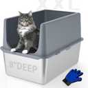 LIHONG Stainless Steel Litter Box with Lid, XL Metal Cat Box for Indoor Cats, Enclosure Cat Litter Pan for Large Cats, Non-Sticky Large Kitty Litter Box, Anti-Leakage, 23.5" X 15.5" X 16"