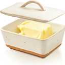 Ceramic Butter Dish With Lid for Countertop,Porcelain Butter Container,Large Covered Butter Dish,Vintage European Butter Holder with Lid,Farmhouse Decor,Dishwasher Safe (White)