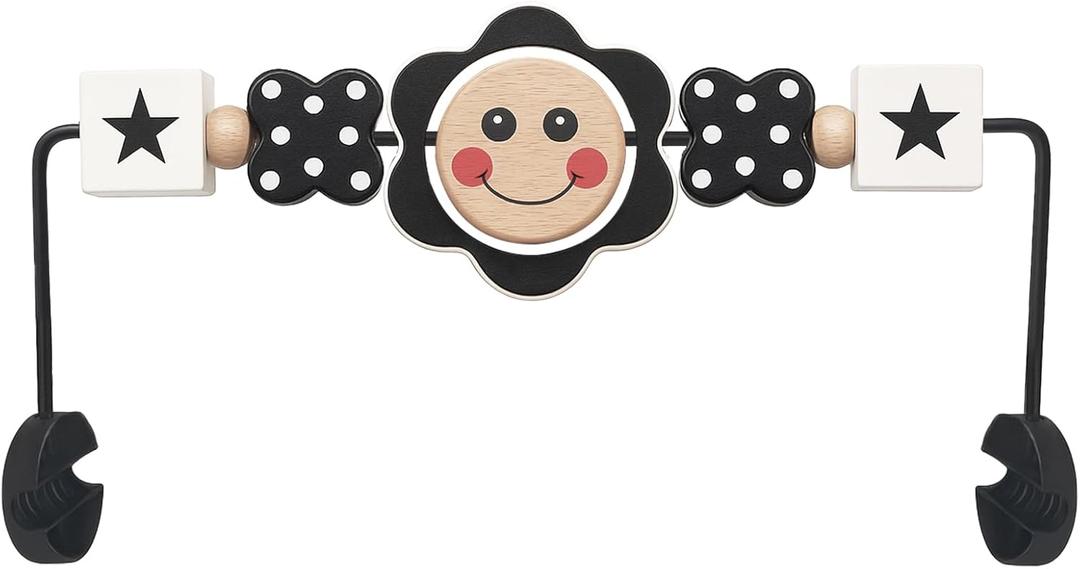 Baby Bouncer Toy Bar Compatible with Baby Bjorn Bouncer, Wooden Bouncer Toy Bar Attachment, Rotatable Sensory Toys Gifts for Babies (Black and White Flower)