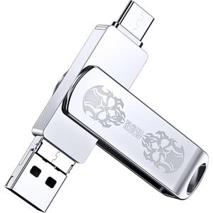 iPhone Flash Drive with128GB, Backup Photos Files in Among iPad Tablet Android Cell Phones PC MacBook, FYRIS Thumb Drive 3in1 with USB, USB-C & Lightning Plug, External Storage MFi Certified(Skull)