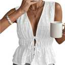 MakeMeChic Women's Tie Front Tank Top Sleeveless Ruffle Hem Crop Going Out Tops (White,XL)