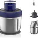 Joydeem JD-376B Electric Food Processor,Meat Grinder with Garlic Peeler,Vegetable Fruit Chopper with 3 Stainless Steel Bowls,Blue
