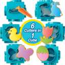 6-in-1 Easter Cookie Cutter Set- Bunny, Duck, Egg, Carrot, Flower & Butterfly Shapes- 3 Inch Cube w Space Saving Design, Biscuit Mold for Holiday Baking- Dishwasher Safe Kid Easter Basket Stuffer Gift