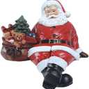 Christmas Small Ornament Santa Claus Sit Down and Rest Statue Carrying A Bag of Gifts Hand Painted Resin Figurine Table Shelf Creative Sculpture Decor (Right/Gifts)