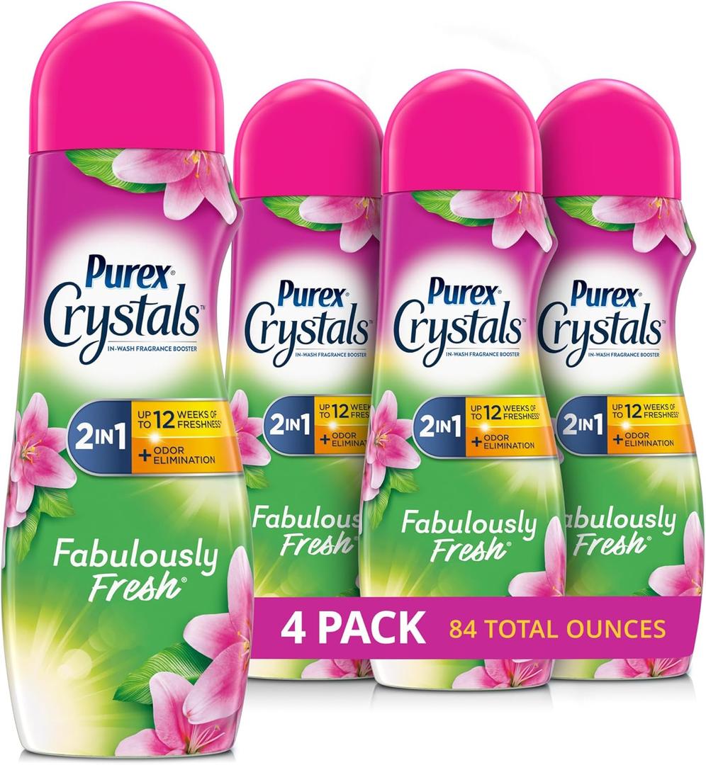 Purex Crystals In-Wash Scent Booster, Fabulously Fresh, 21 oz (Pack of 4), Long-Lasting Freshness & Odor Elimination Technology