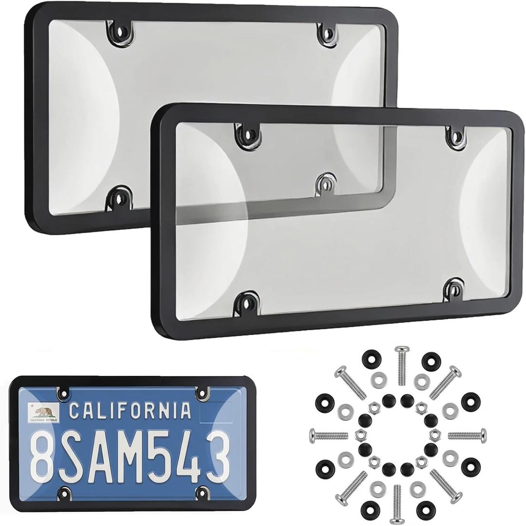 2-Pack License Plate Protector & Cover, License Plate Frame Anti-Scratch Universal for Car Truck SUV, Includes All Mounting Hardware (Tinted)