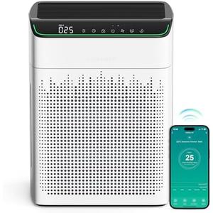 MERONTE Air Purifier for Home Large Room up to 1690 ft², HEPA Filter with PM 2.5 Monitor, WiFi and Alexa Compatible, Dual Air Intake for Smoke, Odor, Pets, White