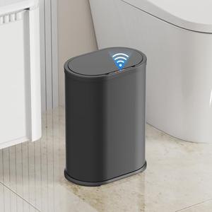 KdbK 1.6 Gallon Automatic Bathroom Trash Can, 6L Touchless Motion Sensor Garbage Can with Lid, Smart Stainless Stee Trash Bin for Narrow Spaces, Bathroom, Office, Bedroom, Living Room (Black)