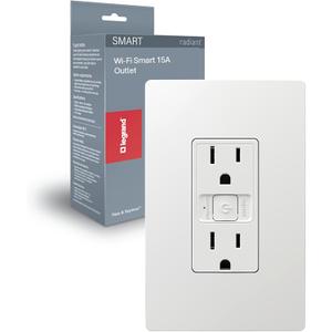 Legrand Radiant® Wi-Fi Matter Smart Outlet 15A, Effortless Setup, Enhanced Compatibility with Apple HomeKit, Google Home, Alexa & SmartThings, Easy Wi-Fi Connectivity with Matter, Pack of 1