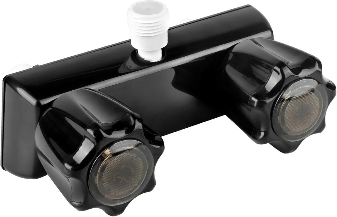RV Shower Faucet Camper Shower Faucet Replacement, 4 Shower Valve Diverter Assembly with Dual Smoked Acrylic Knobs for Outside and Inside Bathroom, Black