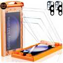 MRGLAS 2+2 Packs for Samsung Galaxy S23 Ultra Screen Protector 6.8" with Camera Lens Protector [Auto Alignment Cabin/Dust Removal] 7H HD Hybrid Material, 100% Fingerprint ID Compatible, Case Friendly, Factory Sealed