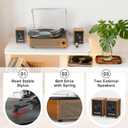 Record Player with External Bookshelf Speakers Belt-Drive Vintage Turntable for Vinyl Records Passive Dual Stereo Speakers LP Players 3 Speed Wireless AUX Headphone Input Auto Stop Retro Brown Wooden