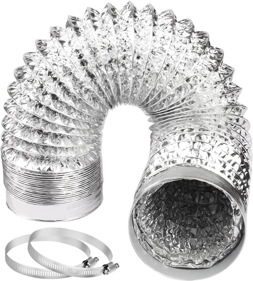 Dryer Vent Hose Air Ducting: 4 Inch 8FT Flexible Aluminum PVC Insulated Duct for Ventilation Heating Exhaust HVAC