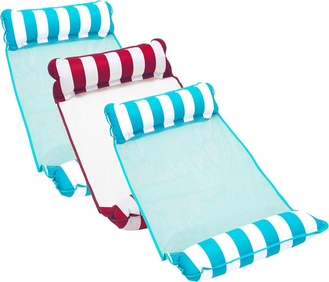 Aqua 4-in-1 Monterey Hammock Pool Float & Water Hammocks, 1-2-3-4 Multipacks Multiple Colors/Styles for Adults and Kids Floating (2 Light Blue & Burgundy/White (Pack of 3))