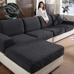 Couch Cushion Covers, Super Soft Thicker Fleece Sofa Cover Stretch Sectional Sofa Slipcover Washable Pet Friendly Anti-Slip Stain Resistant Furniture Cover for Home(1 Armrest Cover, Dark Gray)