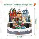 Christmas Village Sets 9 Inch Animated Moving Christmas Tree Train USB/3AA Batteries Music Village House Indoor Decoration Xmas Town Houses for Holiday Decor