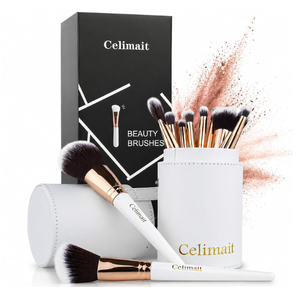 Makeup Brushes Set Professional & Beginner Friendly with Uniquely Designed Case, Soft Synthetic Bristles for Foundation Contour Blush Concealer Highlight Blending Eyeshadow, 12Pcs(Dark White)